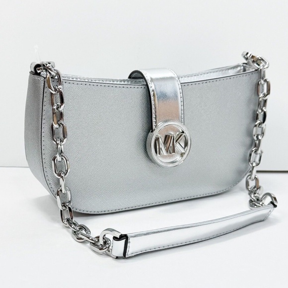 MICHAEL KORS Carmen Small Pouchette Shoulder Bag silver - Picture 1 of 4